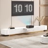 94.5" White Wood Fluted Low TV Stand for Projector with 5 Drawer Modern Stone Top