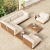 Grida 9-Piece Outdoor Teak Modular Sectional Sofa Set with Coffee Table in Ivory