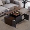 Mesa de café retangular com tampo ajustável e extensível e com armazenamento