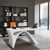 Modern White Computer Desk Rectangular Office Desk with Pedestal Base (1400mm)