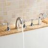 Deck Mounted Roman Bathtub Faucet with Handshower Solid Brass in Chrome