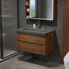 800mm Wall Mounted Bathroom Vanity Concrete Single Sink with Charging Station in Walnut