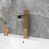 Brushed Gold Single Handle Waterfall Bathroom Vessel Sink Faucet Solid Brass Modern