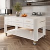 Modern 60" Wood Kitchen Island with Wheels & Cabinets