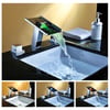 Modern 1-Hole Waterfall Bathroom Sink Faucet in Chrome Brass with LED Light