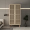 Cottage 2-Door Rattan Closet with Hidden Drawer Natural Woven Cabinet Ash