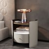 Leather & Sintered Stone Round Nightstand with Glass Top Set of 2