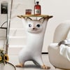 Modern 15" White Cat Resin End table with Gold Tray Top