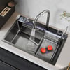 750 mm Évier de Cuisine Encastré Noir avec Mitigeur à Cuve Unique en Acier Inoxydable