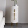 Off White Leather 3-Drawer Narrow Nightstand with Sintered Stone Top, Set of 2