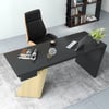 Modern 71" Rectangular Black Rubberwood Desk with Drawer & Gold Base