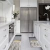 Set di 2 tappetini da cucina moderni con motivi geometrici sfumati dorati, lavabili, antiscivolo
