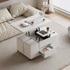 39" Lift-Top Foldable White Coffee Table with 4 Stools & Storage