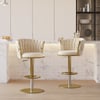 Modern Warm White & Gold Velvet Adjustable Bar Stool with Swivel, 4 Pieces