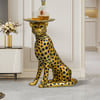 Art Deco 13" Round Gold Panther Figurine End Table with Tray Top