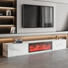 Mueble TV de 180cm con chapa de mármol, efecto llama LED y 2 cajones