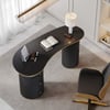 Modern 55" Curved Black Wood Desk with 3 Drawers & Fluted Double Pedestal Base