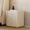 Vallux White Leather 3-Drawer Nightstand with Sintered Stone Top and USB Port