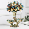 Blue & White 2 Tiered Fruit Basket Plate with Vase Resin Decor Snack Tray