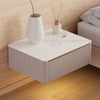 Beige Corduroy Floating Nightstand with Charging Station and Light