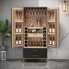 Black Bar Cabinet with Door Modern Storage Home Bar Cabinet with Glass Rack&Drawers