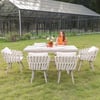 Ensemble de repas de jardin extensible 7 pièces avec 6 chaises en corde tressée, 163 à 214 cm, blanc