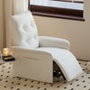 Modern electric recliner in white leather with high backrest and side pocket
