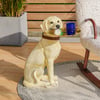Modern Beige Resin Dog Sculpture Cute End Side Table with  Stainless Steel Storage Tray