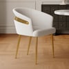 Silla de comedor moderna tapizada en cuero PU blanco cálido con patas de metal, 4 unidades