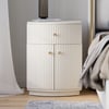 Modern Barrel White Fluted Bedside Table in Faux Leather with Storage