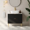 800mm Black Single Fluted Bathroom Vanity with Vessel Sink and 2 Drawers