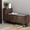 47" Black Walnut Wooden Shoe Storage Bench with 3 Doors & 5 Shelves for Entryway