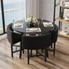 Dining Set 39.4" Modern Round Wood Dining Table Black with 4 Black Chairs