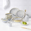 Modern Dinnerware with Mugs 16-Piece White&Gray Ceramic Dinnerware Gold Rim