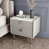 Modern Light Grey Faux Leather 2-Drawer Nightstand with Sintered Stone Top, Set of 2