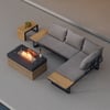 4-Pieces Modular L-Shaped Teak Sectional Outdoor Sofa Set with Fire Pit in Gray