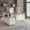 Modern White L-Desk Adjustable Electric Standing Desk Right Hand & Office Chair Set