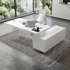 Set Modern Walnut Standing L-Shape Desk & Reclining Leather Office Desk Chair (1815mm)