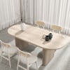 Japandi Oval Extendable Whitewash Dining Table & 4 Wood Rattan Dining Chairs Set