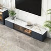 Modern 87" TV Stand with Sintered Stone Top, Glass Doors & 4 Drawers