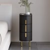 Black Leather 3-Drawer Narrow Nightstand with Sintered Stone Top, Set of 2