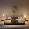 Walnut Queen Size Wood Platform Bed with Headboard and Floating Smart Nightstands
