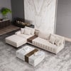 Vewal Modular Fabric Sectional Sofa Set with Wood Block Coffee Table
