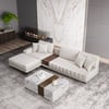 Vewal Modular Leather Sectional Sofa Set with Wood Block Coffee Table