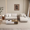 Modular Leather Sectional Sofa Set with Walnut Coffee Table