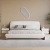 Curva King White Boucle Platform Bed Frame & Humply Smart Leather Nightstands Set