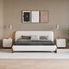 Curva Modern White Boucle Platform Bed King Size Bed Frame & 2-Drawer Smart Boucle Nightstand