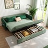 79" Queen 3-Seater Green Velvet Convertible Sleeper Sofa with Storage & Pillows