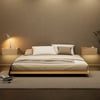 Japanese Style Low Bed Frame Walnut Floor Bed & Floating Wooden Nightstands Set