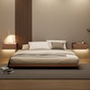 Japanese-Style Low Bed Frame with Natural Floor Bed and Floating Wooden Nightstands Set